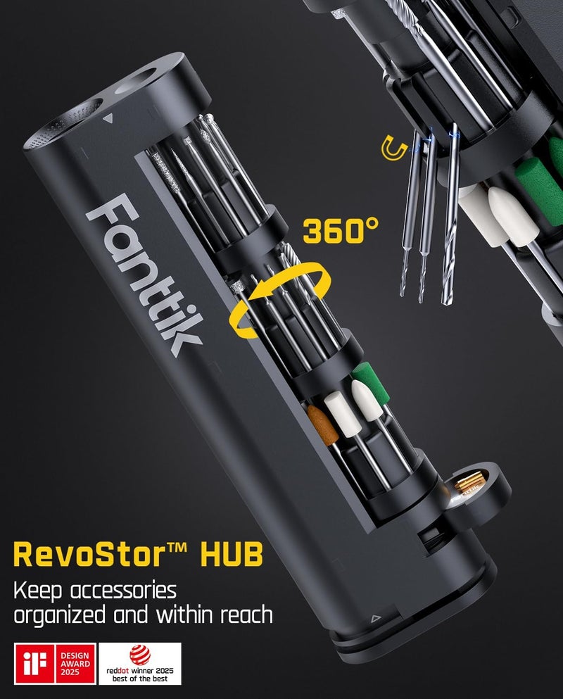 Fanttik F2 Master Mini Cordless Rotary Tool Kit, NeoPulse Motor, 5 Speed, 25000 RPM, Revostor Hub, 35 Accessories, Engraving Pen, for 3D Printer Sanding, Polishing, Drilling, Carving, DIY Crafts - Image 4
